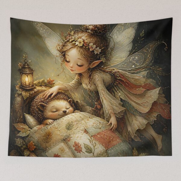Item preview, Fairy Tucking In Sleepy Hedgehog designed and sold by sigmaartstudio.