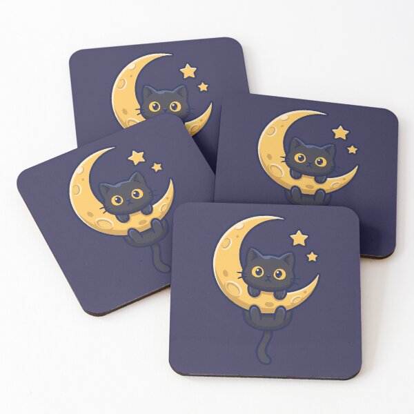 Item preview, Cute Black Cat Hanging From the Moon designed and sold by Rariks.