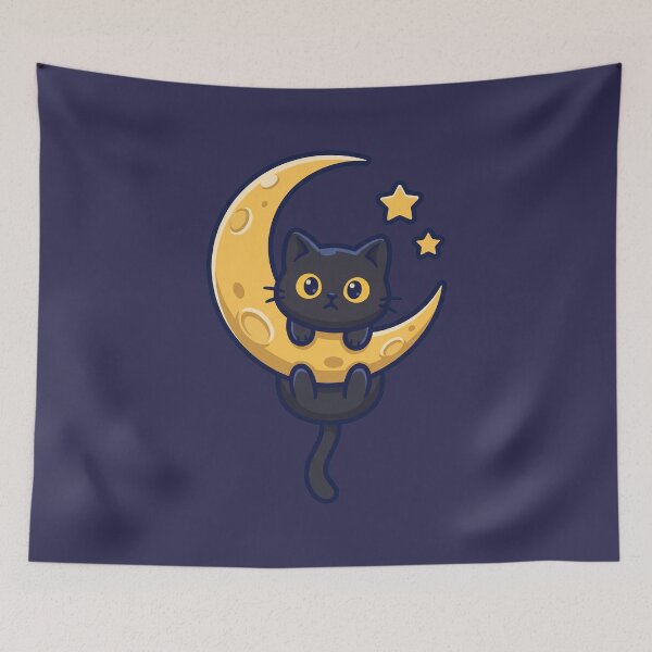 Item preview, Cute Black Cat Hanging From the Moon designed and sold by Rariks.