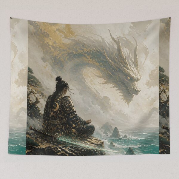 Item preview, Samurai Meditating Before Storm Dragon designed and sold by sigmaartstudio.