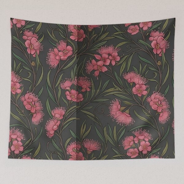 Item preview, Native Crimson Bell Flowers Dark Moody Pattern designed and sold by Studio BC.