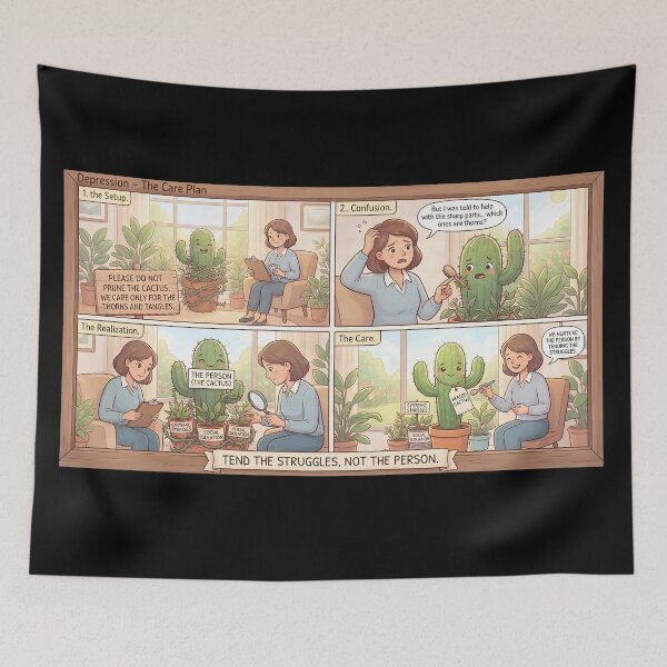 Item preview, Depression Care Plan – Comic with cactus metaphor designed and sold by Mianku | Für das Leben.