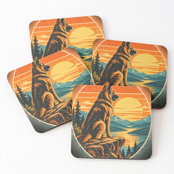 Item preview, Vintage German Shepherd Sunset – Retro 70s Mountain Dog designed and sold by GrafikShopCo.