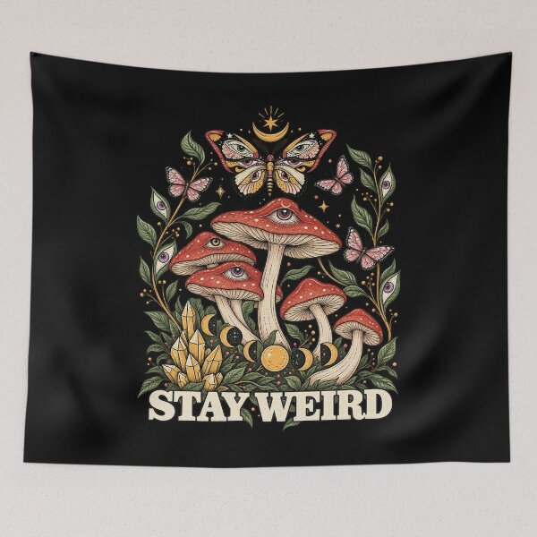 Item preview, Stay Weird Trippy Eyeball Mushroom Butterfly Cottagecore Graphic designed and sold by RamonaTeal.