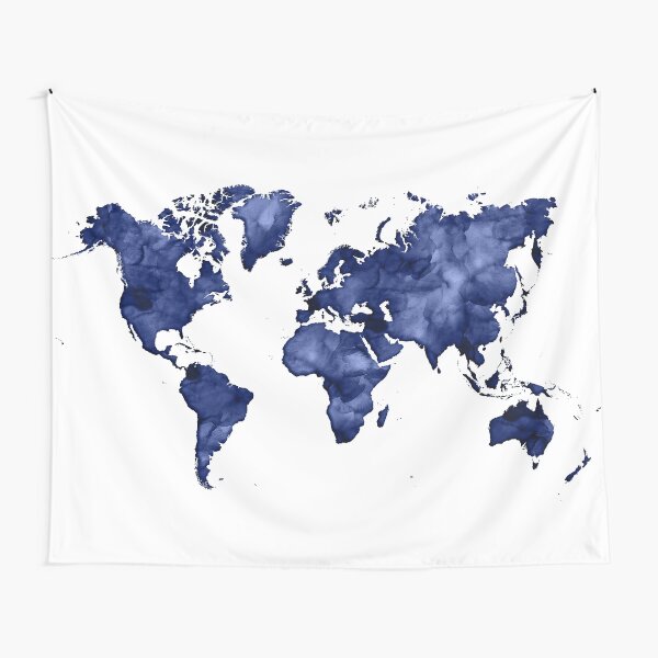 Blue world map tapestry hot sale