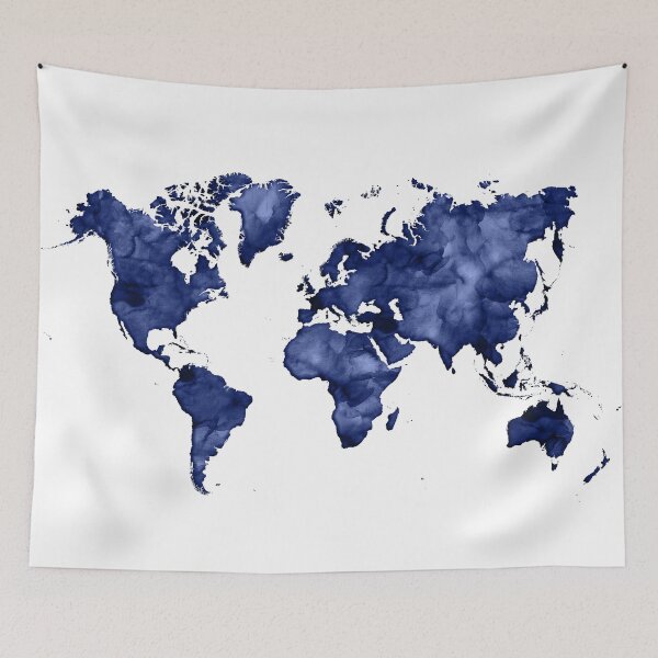 Item preview, Dark navy blue watercolor world map designed and sold by blursbyai.