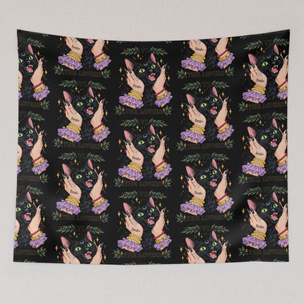 Item preview, The Lovers Tarot Card Funny Feral Black Cat Witch Hands Graphic designed and sold by AnimeSH9.