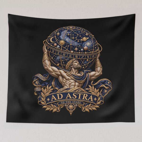 Item preview, Atlas Ad Astra Embroidery – To the Stars Celestial Mythology Art designed and sold by Emoji Emblems.