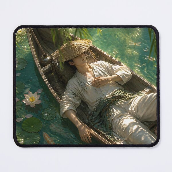 Item preview, Fisherman Sleeping in Boat on Emerald Lake designed and sold by sigmaartstudio.