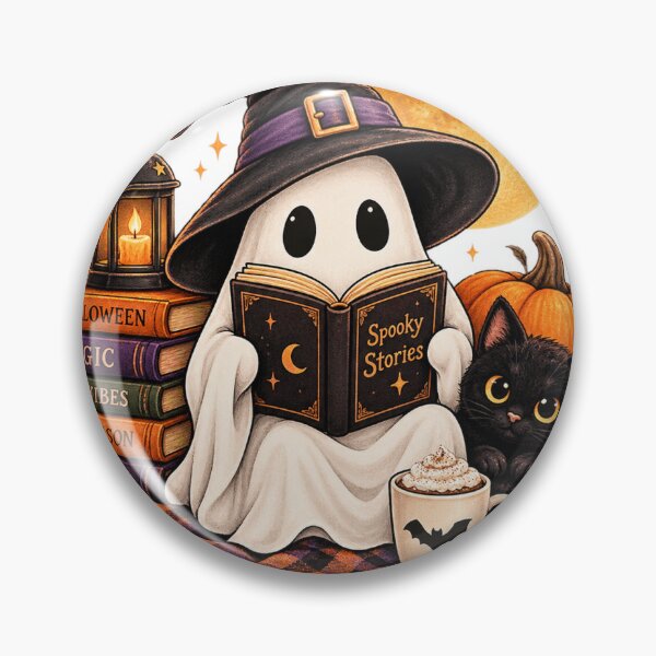 Item preview, A Cozy Bookish Halloween Ghost Reading Books with Black Cat  designed and sold by Trifa1 Fashion.