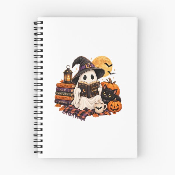 Item preview, A Cozy Bookish Halloween Ghost Reading Books with Black Cat  designed and sold by Trifa1 Fashion.
