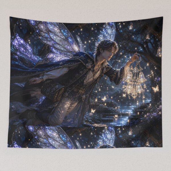 Item preview, Fairy with Crystal Bell Lantern in Moonlit Forest designed and sold by sigmaartstudio.