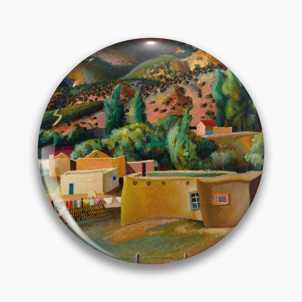 Item preview, Southwest Canyon (Canon) Landscape, Taos, rustic Adobe houses and New Mexico farmland painting by Richard Manning Crisler designed and sold by Jéanpaul  Ferro.