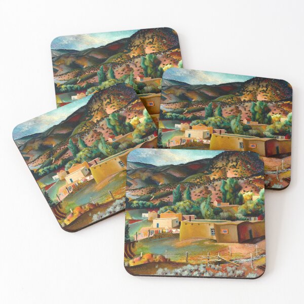 Item preview, Southwest Canyon (Canon) Landscape, Taos, rustic Adobe houses and New Mexico farmland painting by Richard Manning Crisler designed and sold by Jéanpaul  Ferro.
