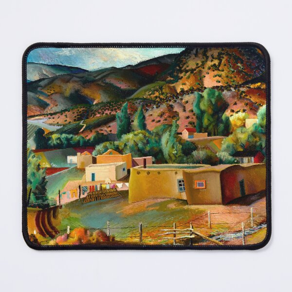 Item preview, Southwest Canyon (Canon) Landscape, Taos, rustic Adobe houses and New Mexico farmland painting by Richard Manning Crisler designed and sold by Jéanpaul Ferro.