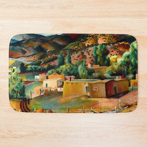 Item preview, Southwest Canyon (Canon) Landscape, Taos, rustic Adobe houses and New Mexico farmland painting by Richard Manning Crisler designed and sold by Jéanpaul  Ferro.