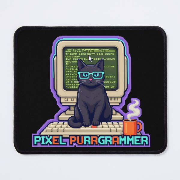 Item preview, Pixel Cat Programmer - Funny 80s Retro Coding Geek Gift designed and sold by Design_Your_Day.