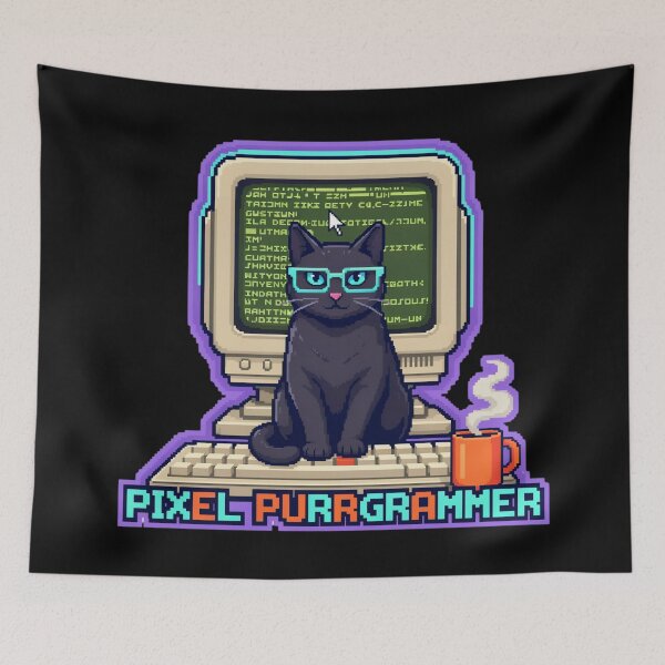 Item preview, Pixel Cat Programmer - Funny 80s Retro Coding Geek Gift designed and sold by Design_Your_Day.