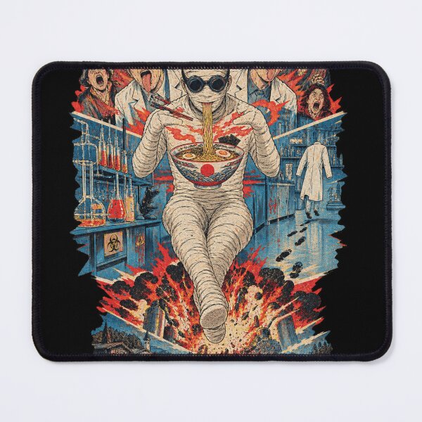 Item preview, Invisible Bandaged Scientist Eating Ramen - Vintage Lab Horror Collage designed and sold by BRTHRCNK01.