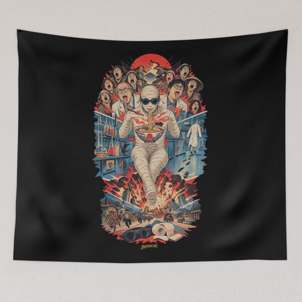 Item preview, Invisible Bandaged Scientist Eating Ramen - Vintage Lab Horror Collage designed and sold by BRTHRCNK01.