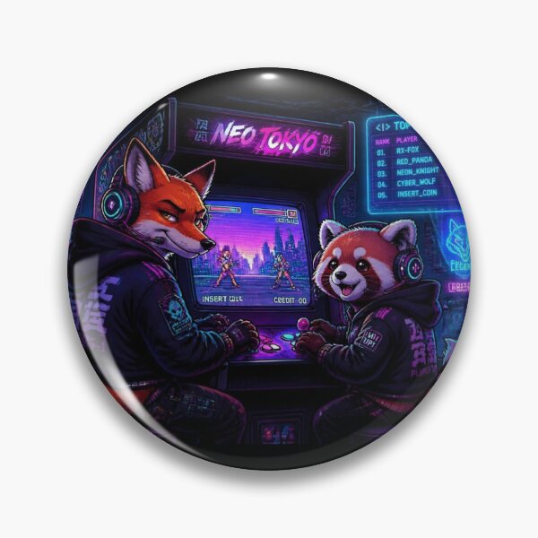 Item preview, Cyberpunk Fox and Red Panda Arcade Gaming Desk Mat designed and sold by LazyDayzCo.