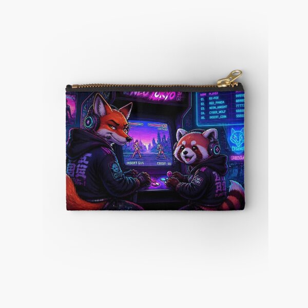 Item preview, Cyberpunk Fox and Red Panda Arcade Gaming Desk Mat designed and sold by LazyDayzCo.