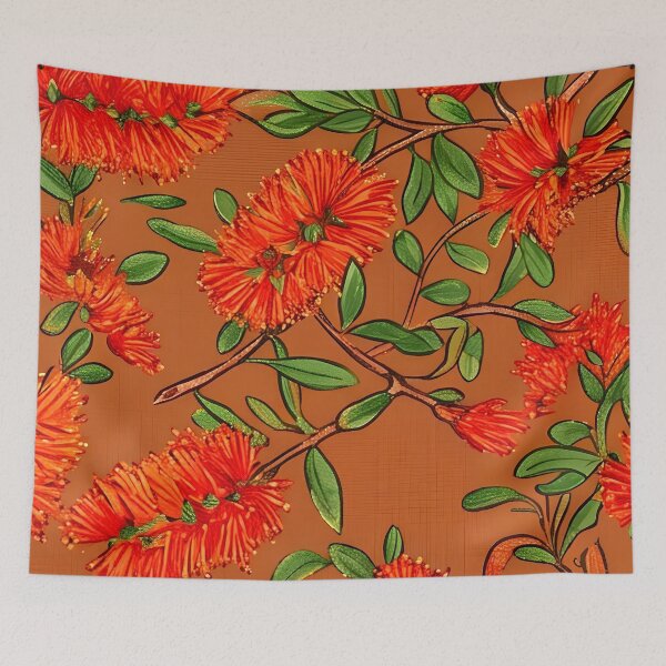 Item preview, Fiery Orange Red Bottlebrush Terracotta Pattern designed and sold by Studio BC.