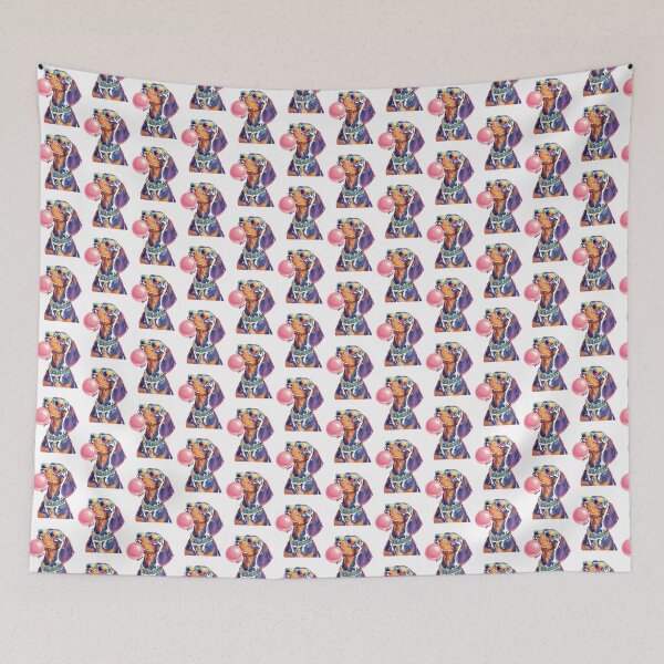 Item preview, Cute Black Dachshund Wearing Sunglasses and Chewing Bubble Gum Illustration designed and sold by Zoro3sword.