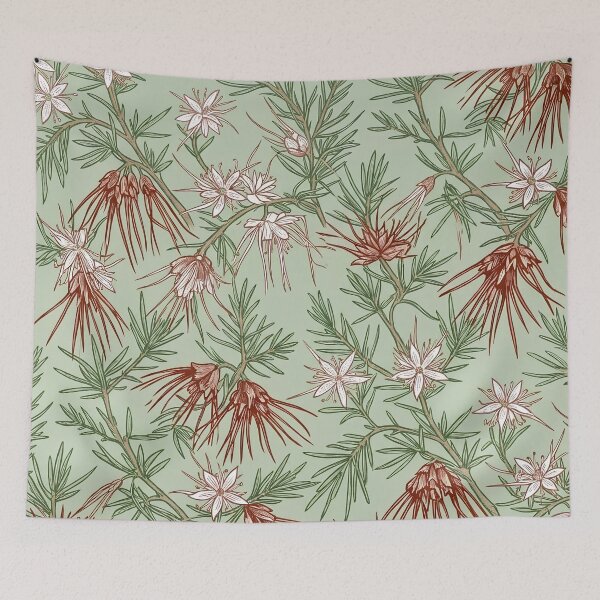 Item preview, Red Spider Flower Grevillea Sage Green Pattern designed and sold by Studio BC.