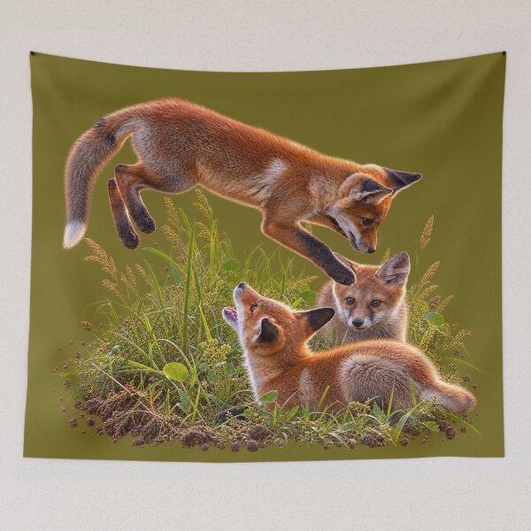 Item preview, Three Playful Fox Kits in Meadow Grass designed and sold by Medve Photography & Design.
