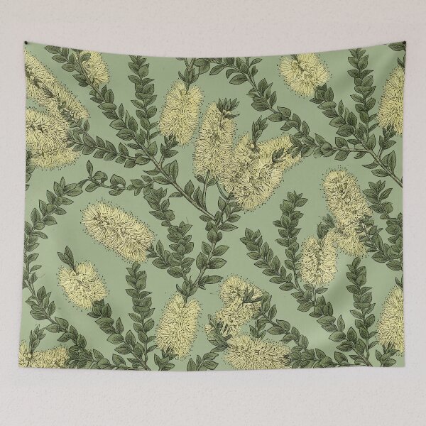 Item preview, Cream Lemon Bottlebrush Olive Sage Botanical Pattern designed and sold by Studio BC.