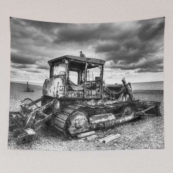 Item preview, Rusty Tractor on Aldeburgh Beach, Suffolk, UK, Black and White designed and sold by Paul Thompson Photography.