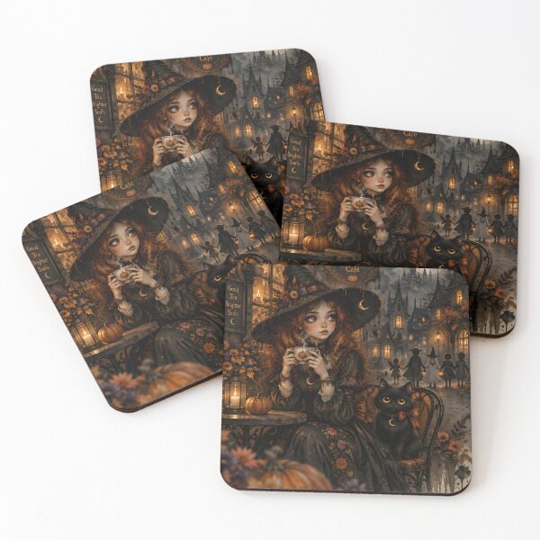 Item preview, Cozy Witch at Enchanted Café on Halloween designed and sold by sigmaartstudio.