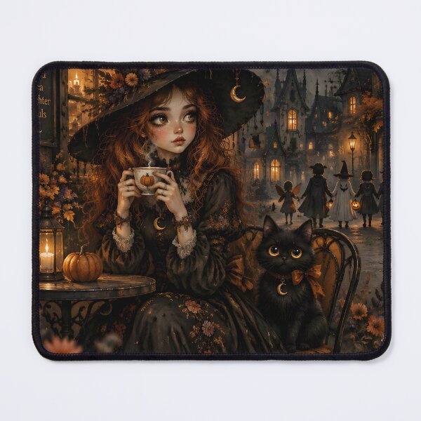 Item preview, Cozy Witch at Enchanted Café on Halloween designed and sold by sigmaartstudio.