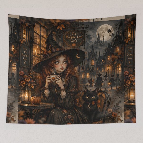 Item preview, Cozy Witch at Enchanted Café on Halloween designed and sold by sigmaartstudio.
