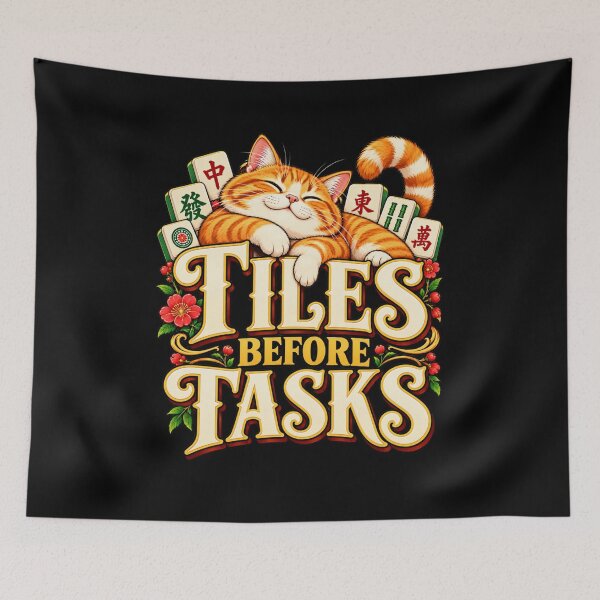 Item preview, Tiles Before Tasks Cute Cat Mahjong Game Night Humor designed and sold by Trendably.