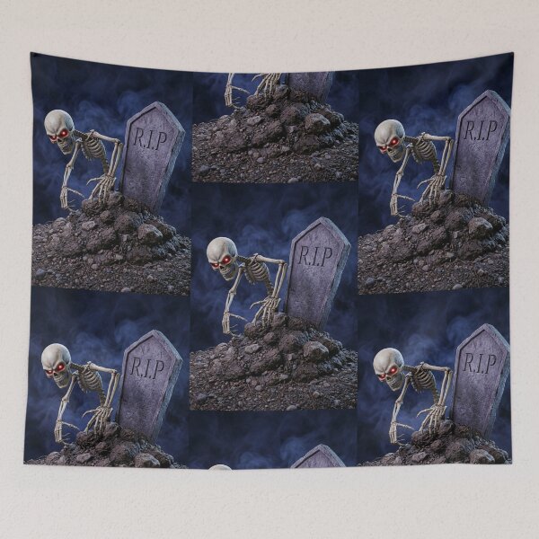 Artikelvorschau, Illustration eines Skeletts, das aus seinem Grab aufsteigt entworfen und verkauft von Vintage Designs +.
