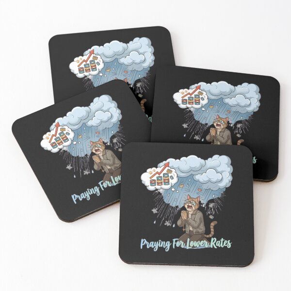 Item preview, Praying For Lower Rates Funny Cat Inflation Economy Meme designed and sold by Retro Whiskers.
