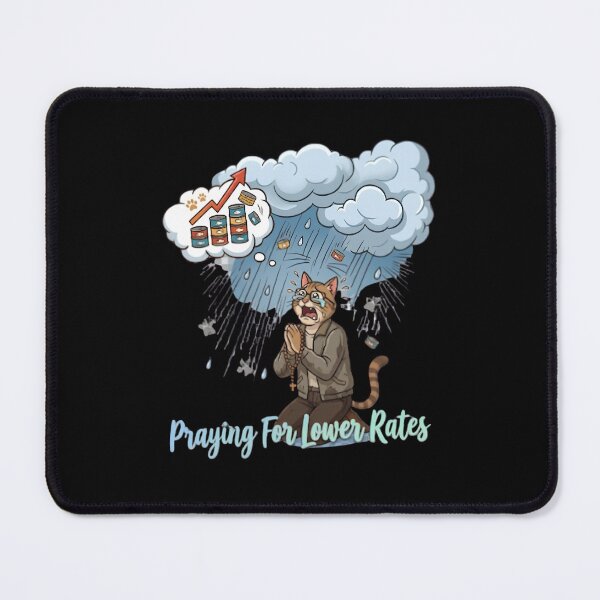 Item preview, Praying For Lower Rates Funny Cat Inflation Economy Meme designed and sold by Retro Whiskers.