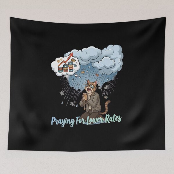 Item preview, Praying For Lower Rates Funny Cat Inflation Economy Meme designed and sold by Retro Whiskers.