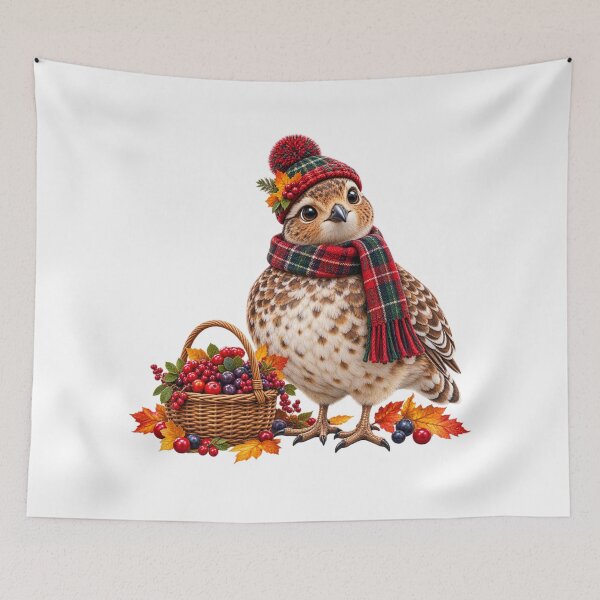 Item preview, Cute Scottish Ptarmigan Berry Picking in Autumn designed and sold by MaedK.