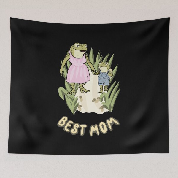 Item preview, Frog Mom and Little Froglet Walking in Cottagecore Mushroom Forest designed and sold by LeshanArt.
