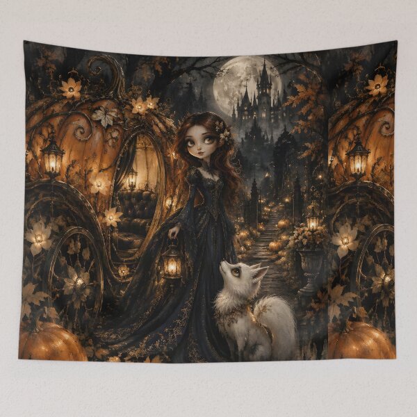 Item preview, Pumpkin Carriage with Woman and White Fox designed and sold by sigmaartstudio.