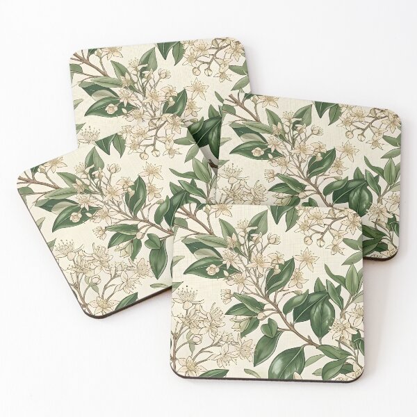 Item preview, Glossy Gum Leaf & White Blossom Vintage Pattern designed and sold by Studio BC.