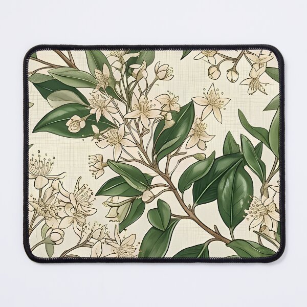 Item preview, Glossy Gum Leaf & White Blossom Vintage Pattern designed and sold by Studio BC.