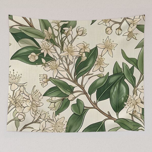 Item preview, Glossy Gum Leaf & White Blossom Vintage Pattern designed and sold by Studio BC.