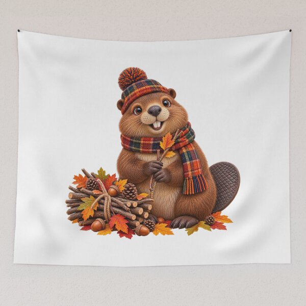 Item preview, Cute Beaver Gathering Wood for a Cosy Scottish Autumn designed and sold by MaedK.
