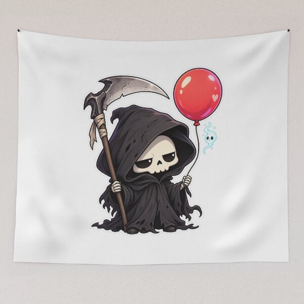 Item preview, Reaper with a Balloon Cute Dark Sticker designed and sold by Ashen Threads Studio.