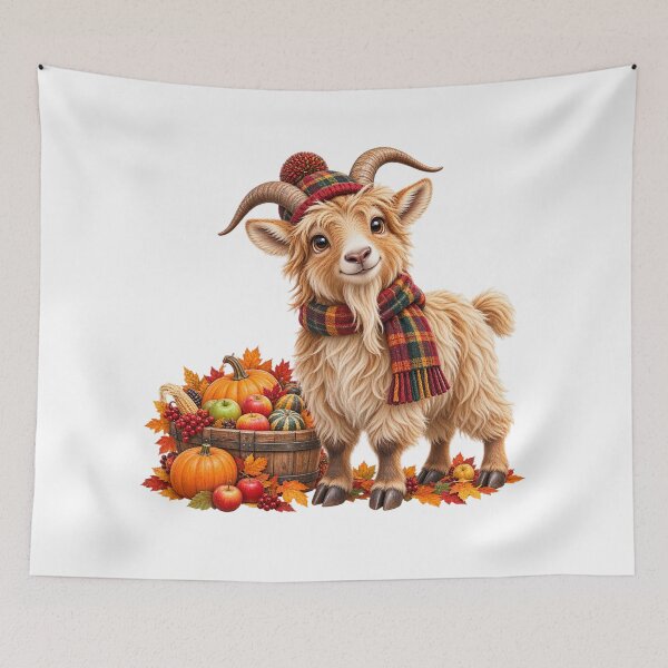 Item preview, Cute Scottish Highland Goat with Autumn Harvest Basket designed and sold by MaedK.