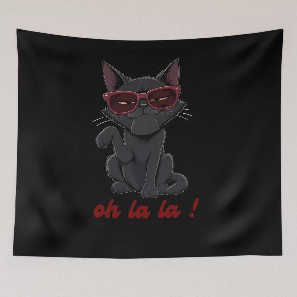 Item preview, oh la la cool black cat red sunglasses French typography  designed and sold by stileepensieri.